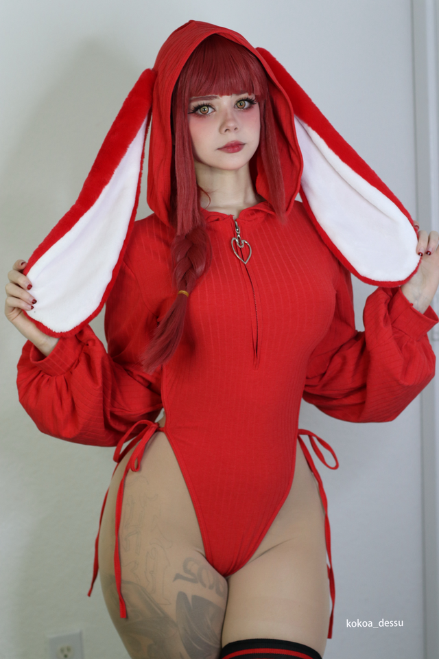 Red Bunny Ear Hoodie Bodysuit MG01