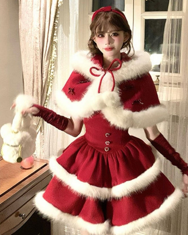Christmas Red Cloak Puffy Skirt Dress SD86
