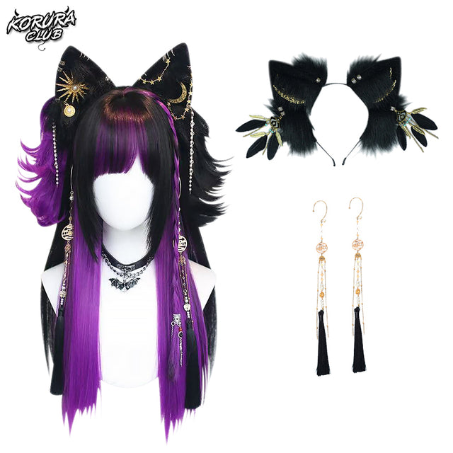 Wig #001 Black and Purple – KuroNeko Hime Wig accessories KC16