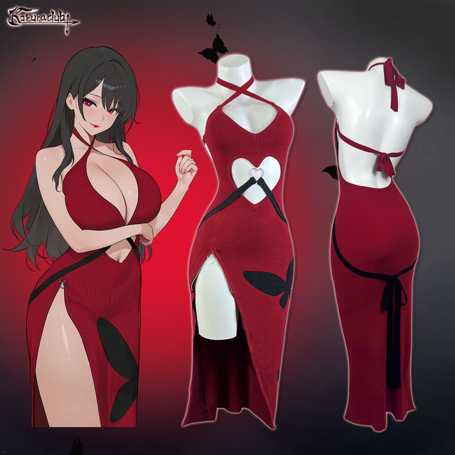 Sexy Red Heart Cutout Dress For Female