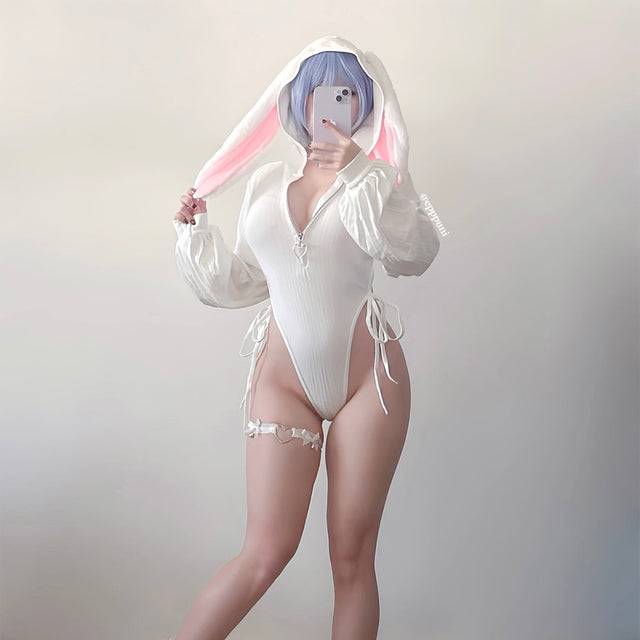 White Bunny Hoodie Bodysuit MG17
