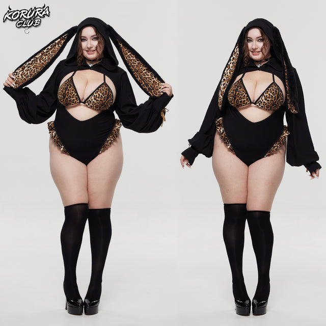 Leopard Print Bunny Cosplay Long-Sleeve Lingerie Set KO146