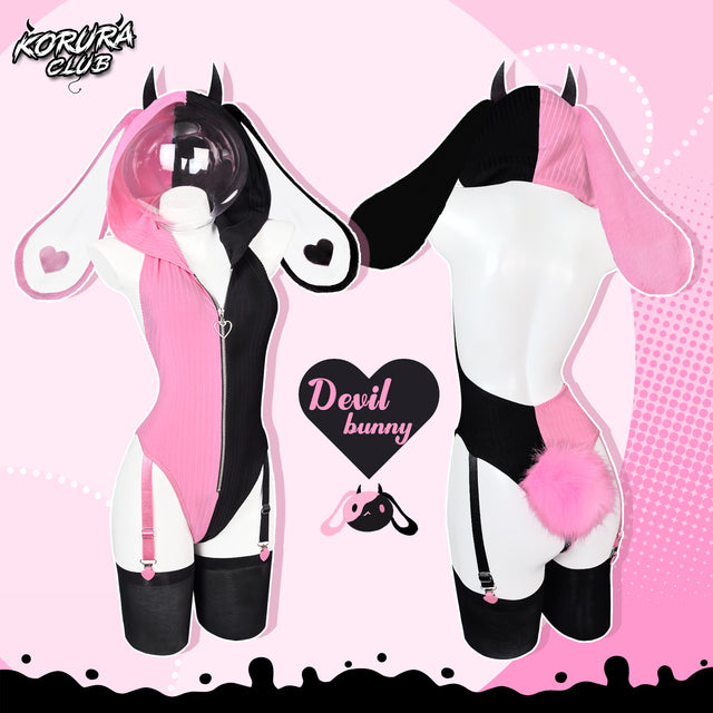 Heart Pattern Two-Tone Black and pink Bunny KO144