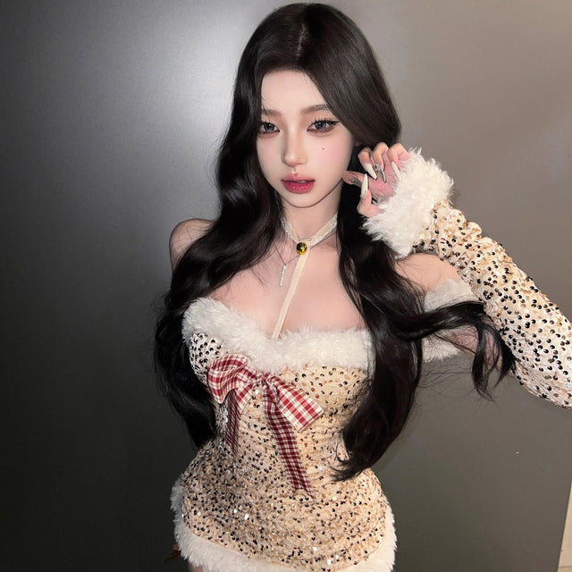 Christmas Snow Velvet Reindeer Sequin Costume SD75