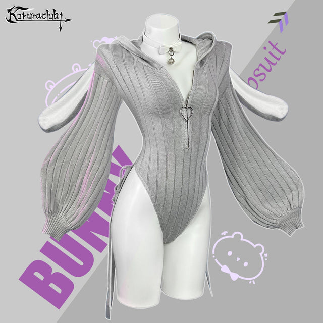 Grey Bunny Ear Hoodie Bodysuit MG06
