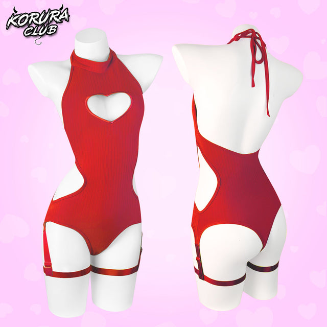 Red Cute Heart Bodysuit MG04