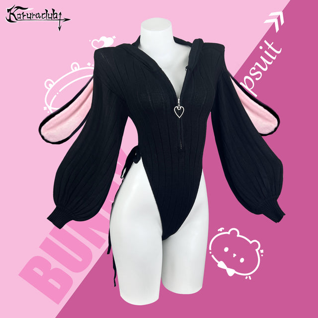 Chic Bunny Ear Hoodie Bodysuit for sale