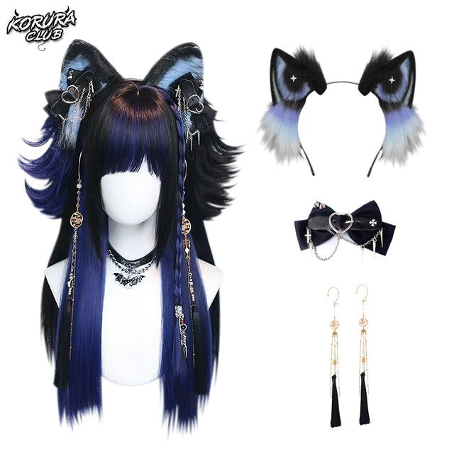 Wig #001 Black and Blue – KuroNeko Hime Wig accessories KC18