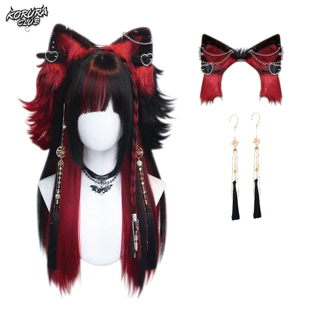 Wig #001 Black and Red – KuroNeko Hime Wig accessories KC15