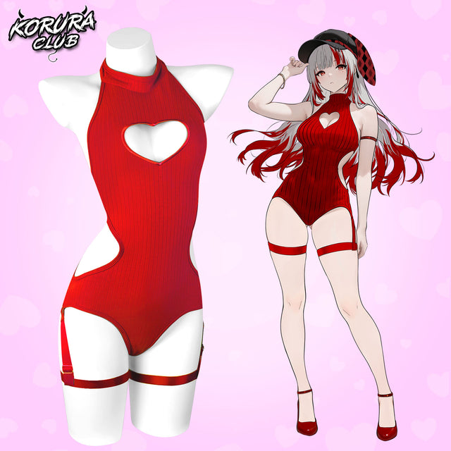 Red Cute Heart Bodysuit MG04
