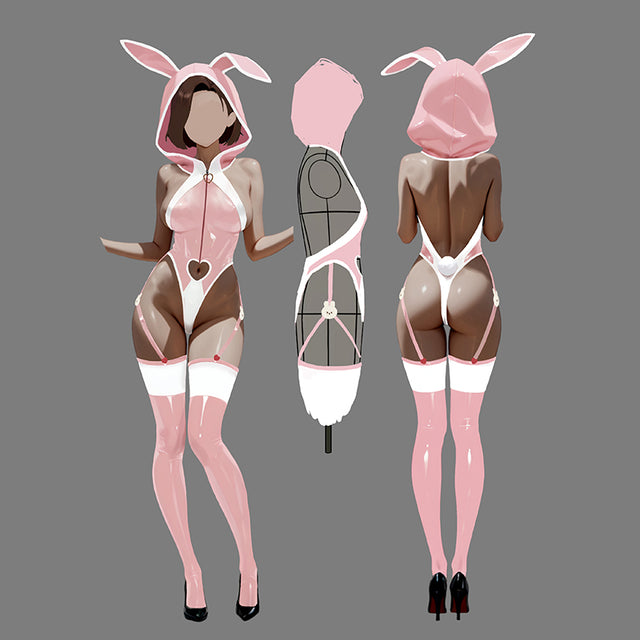 Pre-Sale Pink Bunny Hoodie Bodysuit Lingerie KO72