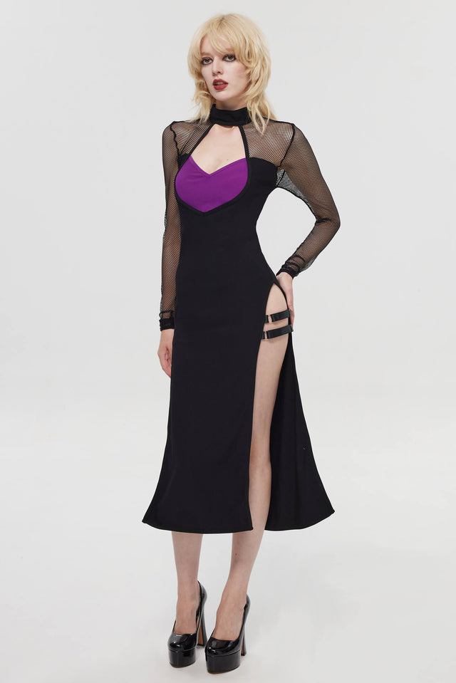 Pre-Sale Dark Gothic Fishnet Maxi Dress HK011
