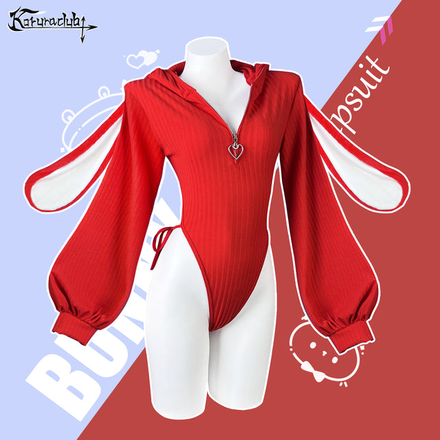 Red Bunny Ear Hoodie Bodysuit MG01