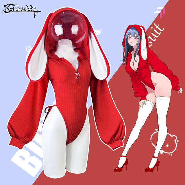 Red Bunny Ear Hoodie Bodysuit MG01