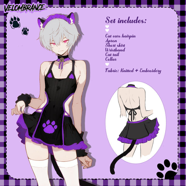 Pre-Order Purple Femboy Cat Cosplay Set (6-Piece Set) AS68