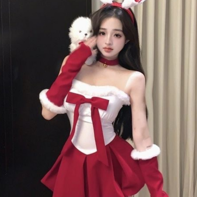 Velvet strapless bunny dress SD59