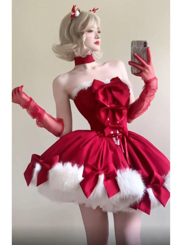 Christmas Cloak Strap Puff Dress SD85