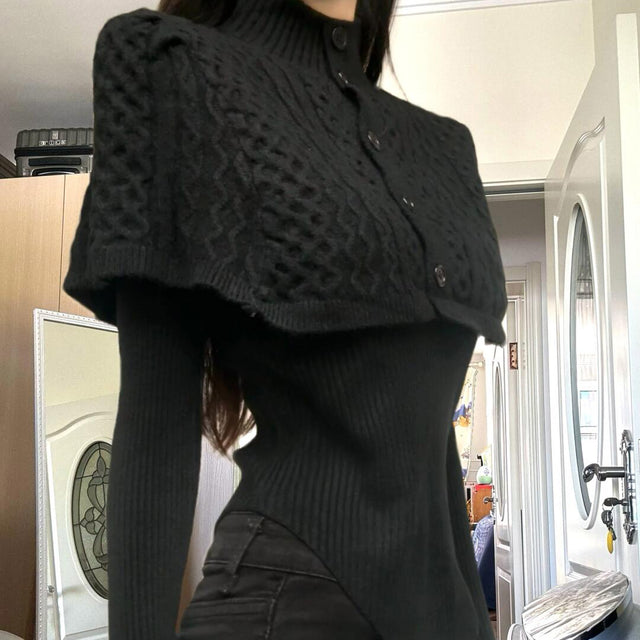 Christmas Bow Cloak Cable Knit Sweater CB05