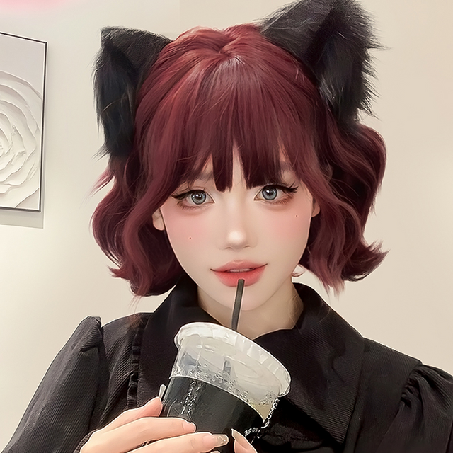 Red short curly wig KW201