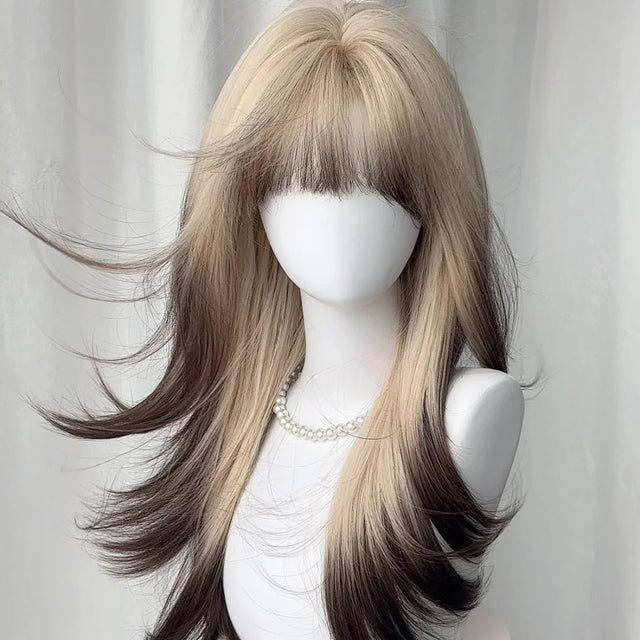 Platinum Blonde Gradient Black Long Straight Hair KW116