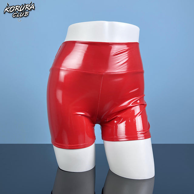 Comfortable red and black PU leather pants for women