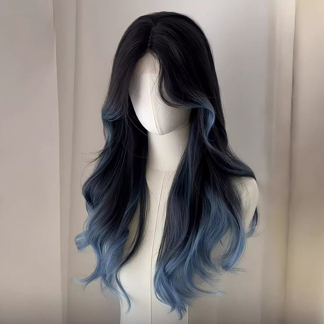 Iris Blue Gradient Long Curly Hair KW114