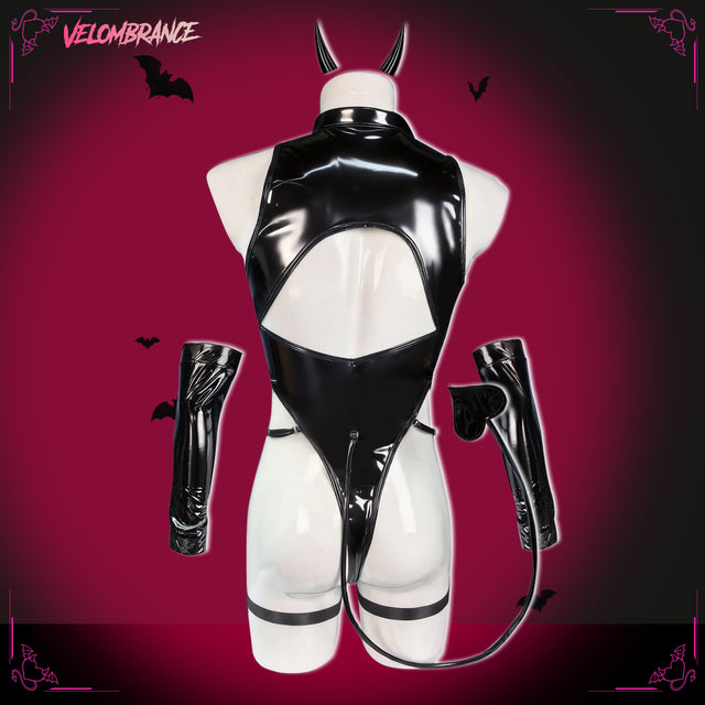 Velombrance Pre-Order Devil Shiny Leather Strap Bodysuit （4-Piece Set） AS01