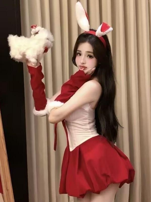 Velvet strapless bunny dress SD59