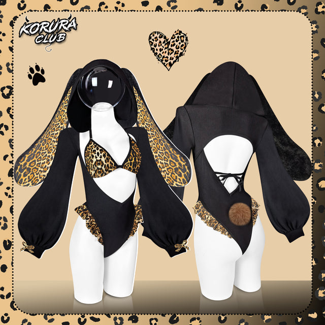 Leopard Print Bunny Cosplay Long-Sleeve Lingerie Set KO146