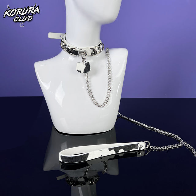 Cow-Print Pet Collar with Leash KH18