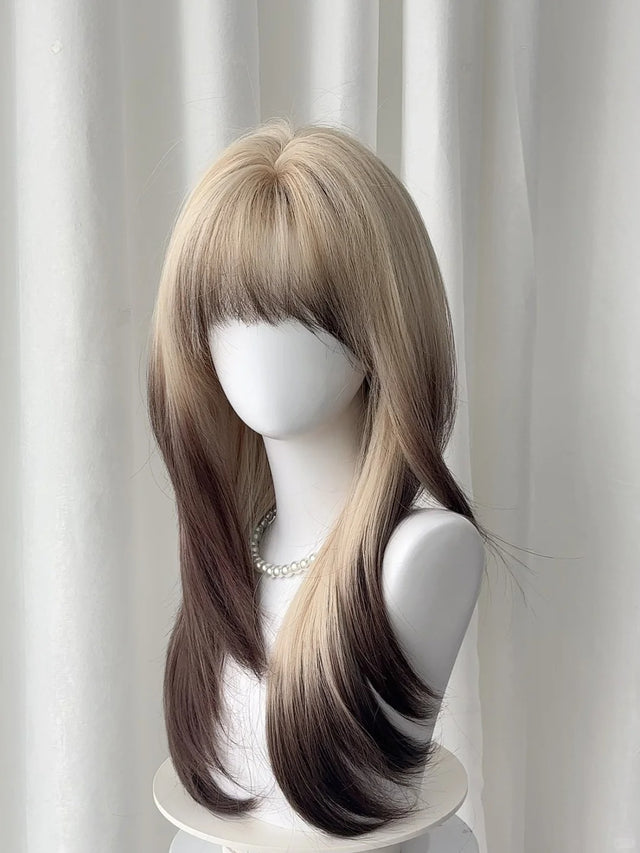 Platinum Blonde Gradient Black Long Straight Hair KW116