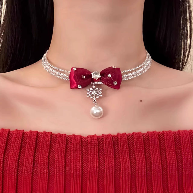 Christmas Red Pearl Pendant Necklace SD101