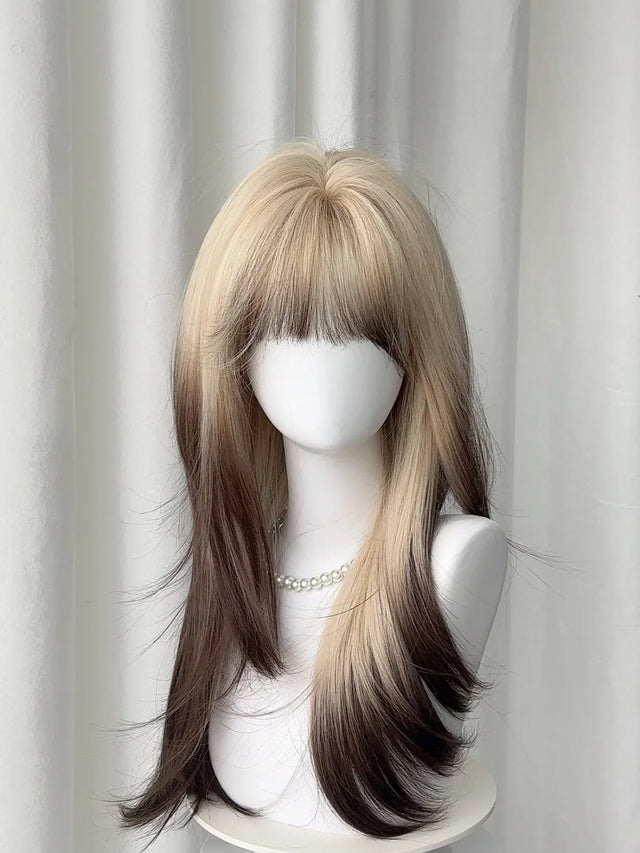Platinum Blonde Gradient Black Long Straight Hair KW116