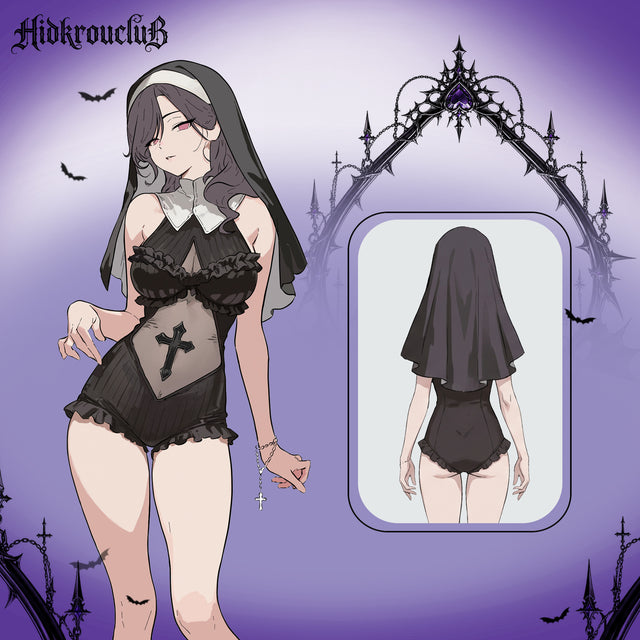 Gothic Nun Bodysuit Costume (3-Piece Set) HK010