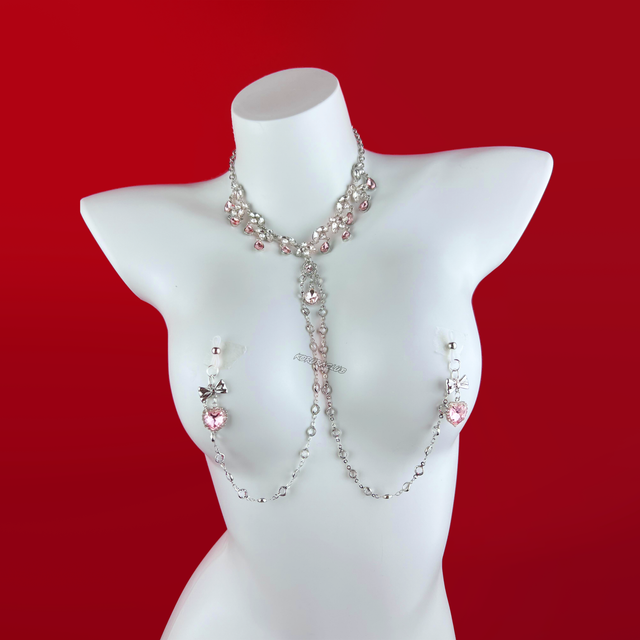Pink Heart Nipple Chain Body Chain Nipple Clamp KI04