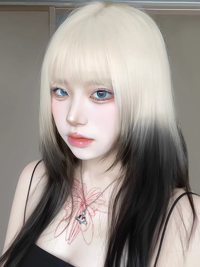 Light Gold to Black Ombre Medium Straight Hair KW115