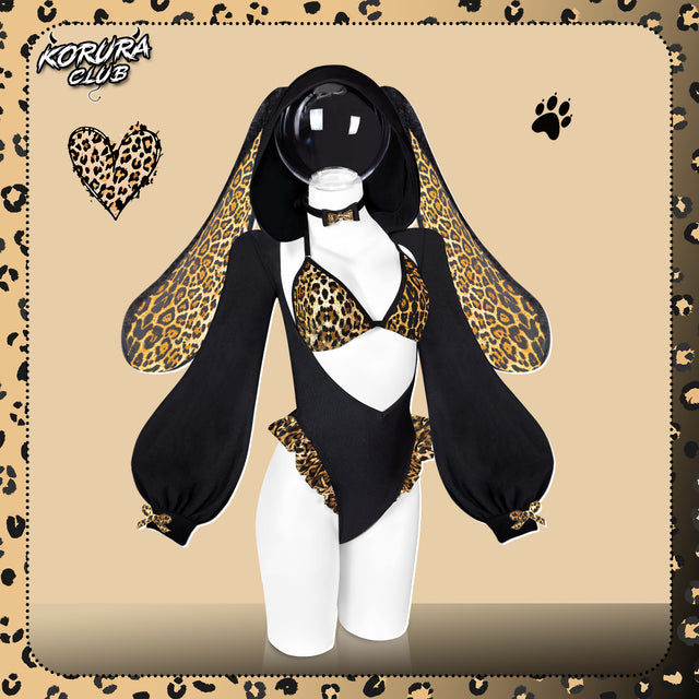 Leopard Print Bunny Cosplay Long-Sleeve Lingerie Set KO146