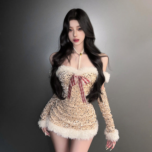 Christmas Snow Velvet Reindeer Sequin Costume SD75