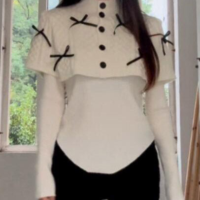 Christmas Bow Cloak Cable Knit Sweater CB05