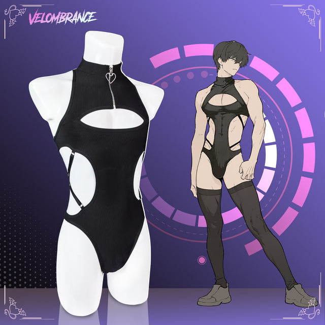 Velombrance Femboy Hollow-out Bodysuit (2-Piece Set) AS58