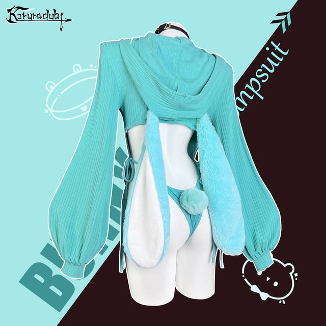 Aqua Blue Bunny Hoodie Bodysuit MG30