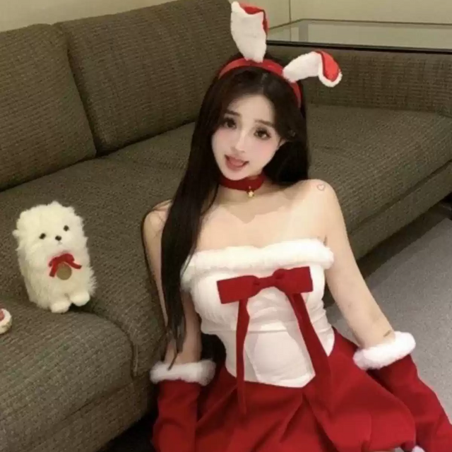 Velvet strapless bunny dress SD59