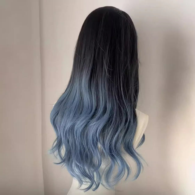 Iris Blue Gradient Long Curly Hair KW114