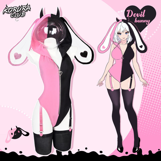 Heart Pattern Two-Tone Black and pink Bunny KO144