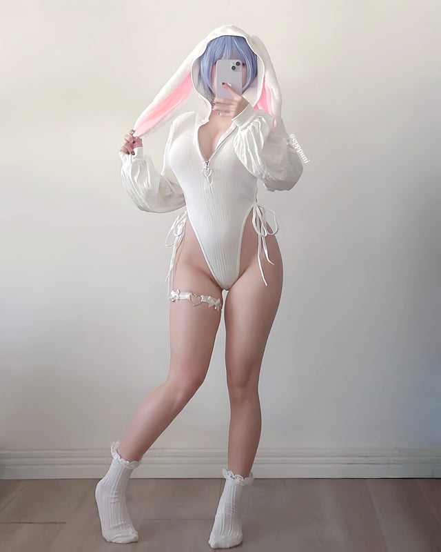 Chic Bunny Ear Hoodie Bodysuit for sale