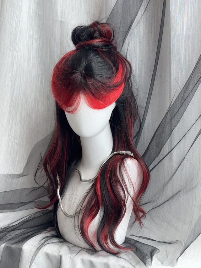 Punk Style Black And Red Long Curly Hair KW110