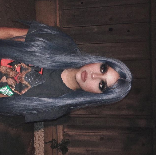 Blue gray long straight fluffy wig YV40472