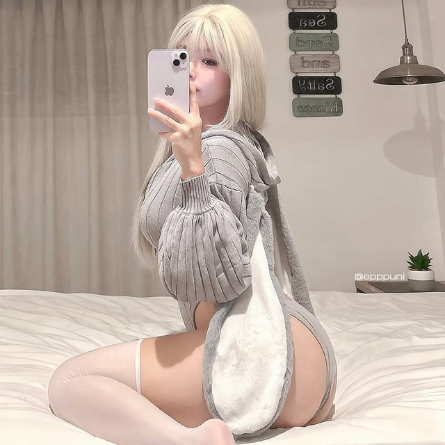 Chic Bunny Ear Hoodie Bodysuit for sale
