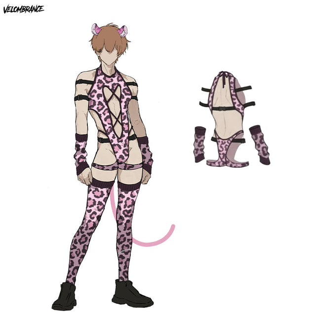 Velombrance Pre-sale Pink Leopard Print Bodysuit (6-Piece Set) AS55