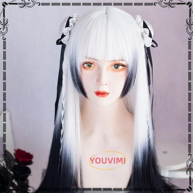 Black and White Long Straight Gradient Wig YV476002